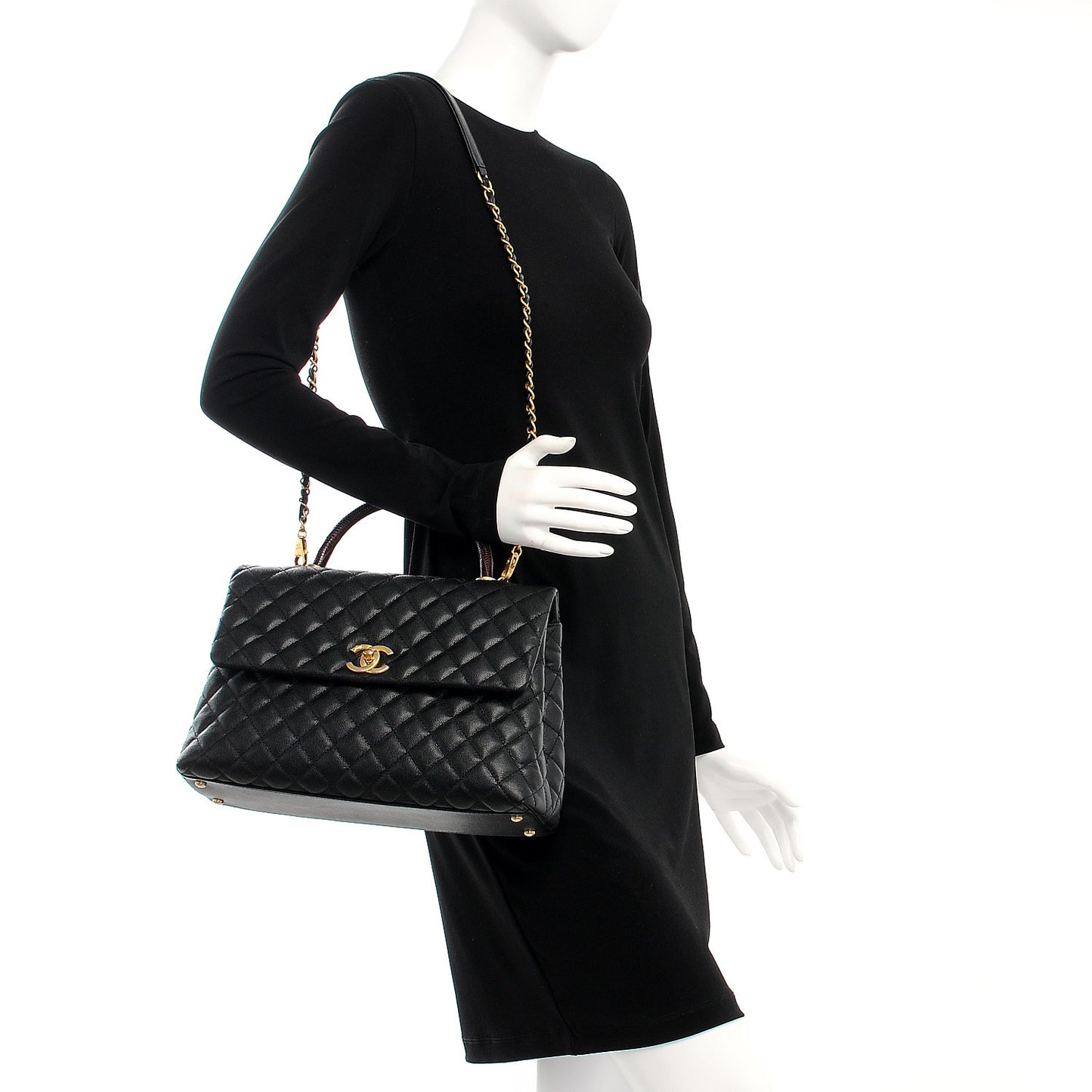 Caviar Lizard Quilted Medium Coco Handle Flap Black