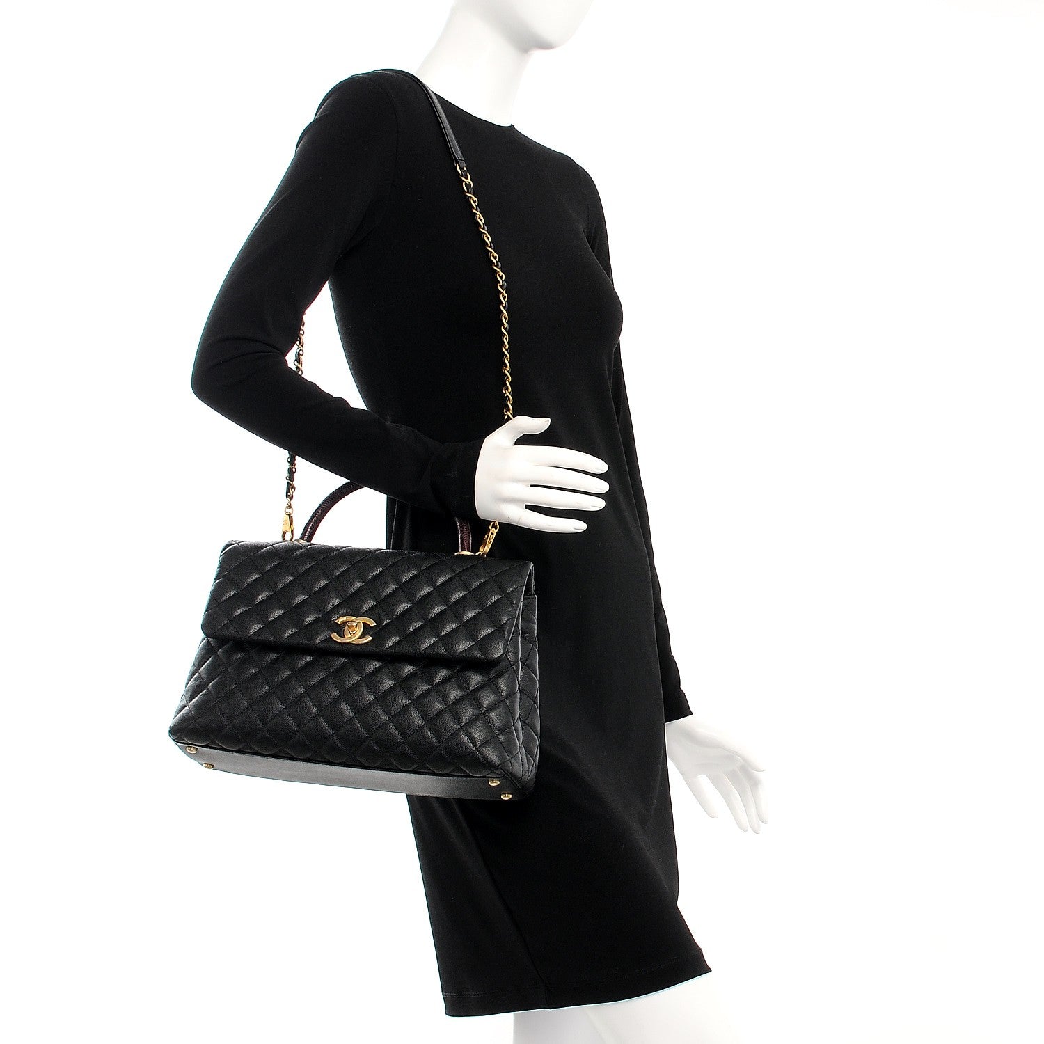 Chanel Caviar Lizard Quilted Medium Coco Handle Flap Black 2 of 8