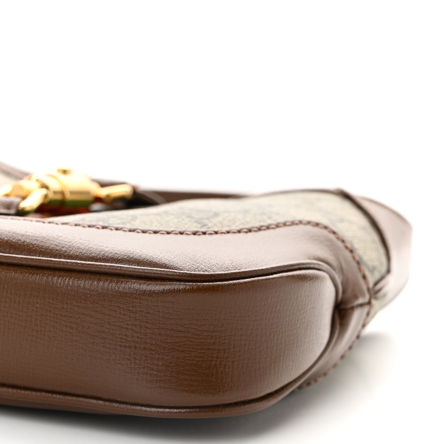 GG Supreme Monogram Azalea Calfskin Web Mini Jackie 1961 Hobo Beige Ebony Brown Sugar