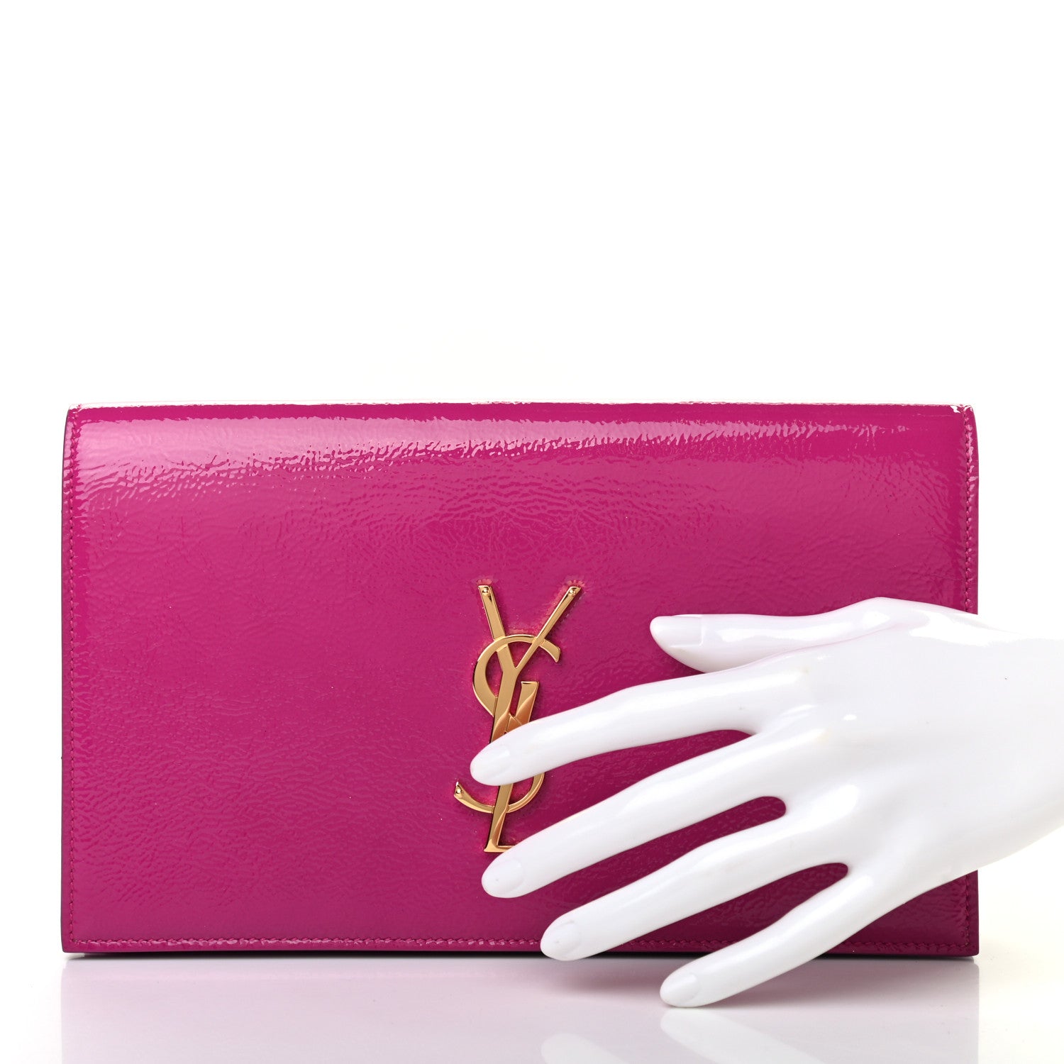 Saint Laurent Textured Patent Classic Monogram Kate Clutch Electric Pink 2 of 8