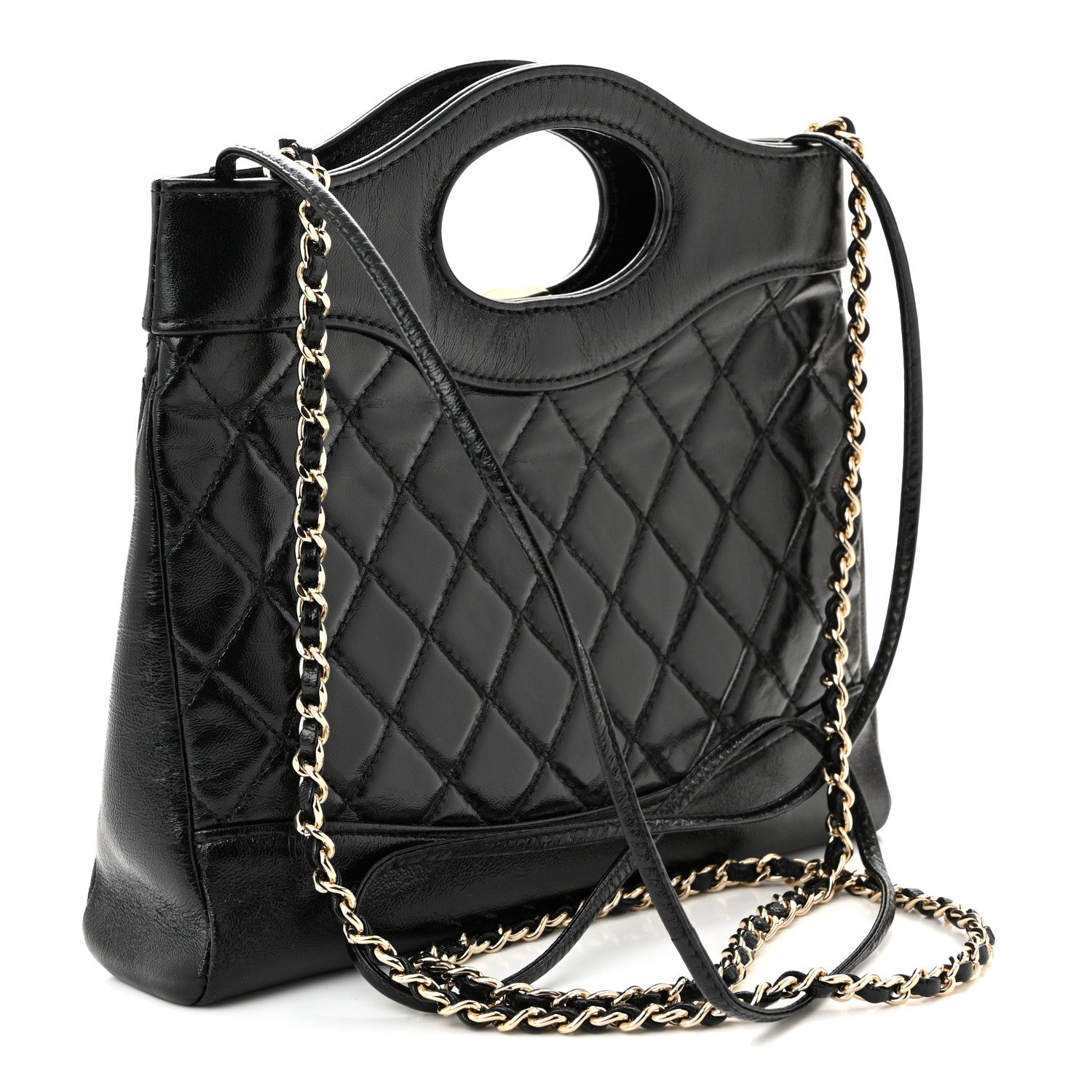 Chanel Shiny Crumpled Calfskin Quilted Mini 31 Shopping Bag Black 3 of 11