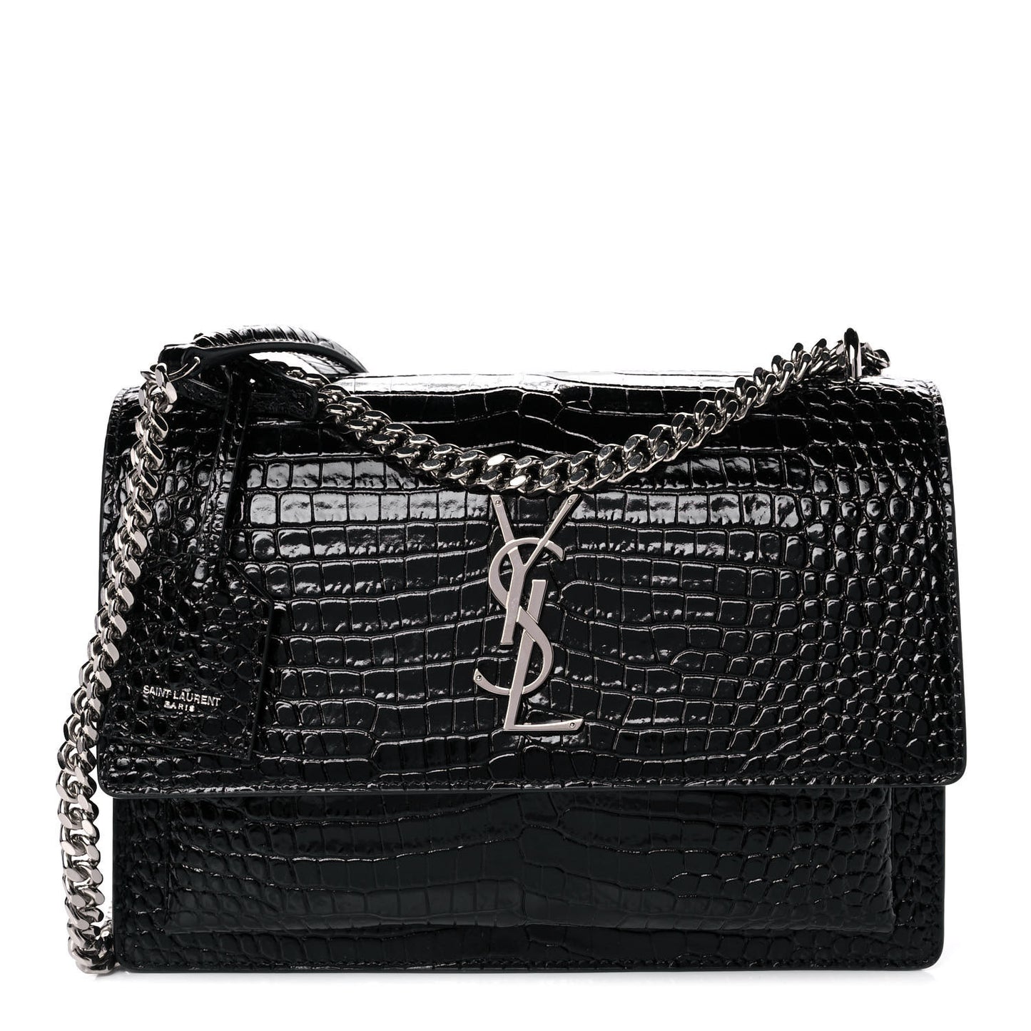 Calfskin Crocodile Embossed Medium Monogram Sunset Black