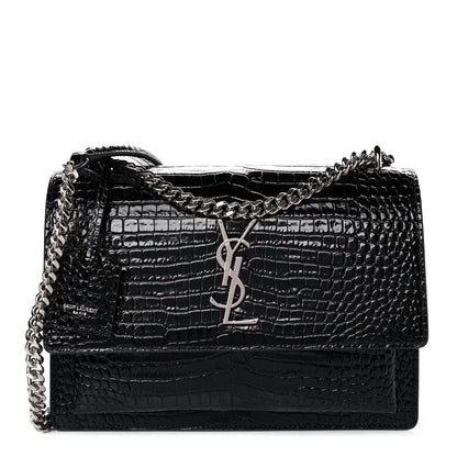 Saint Laurent Calfskin Crocodile Embossed Medium Monogram Sunset Black 1 of 11
