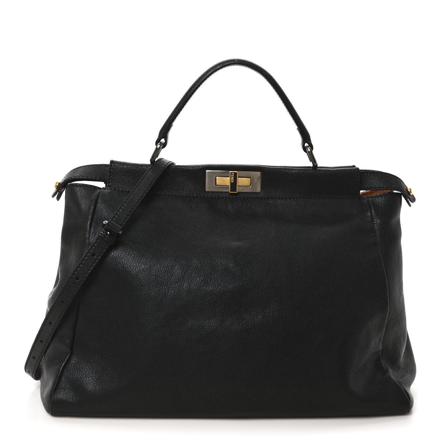 Fendi Goatskin Large Peekaboo Iconic Satchel Black 1 of 10