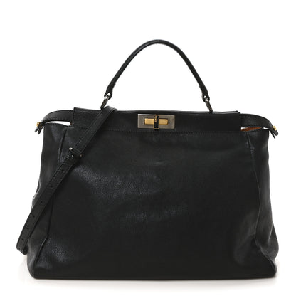 Fendi Goatskin Large Peekaboo Iconic Satchel Black 1 of 10
