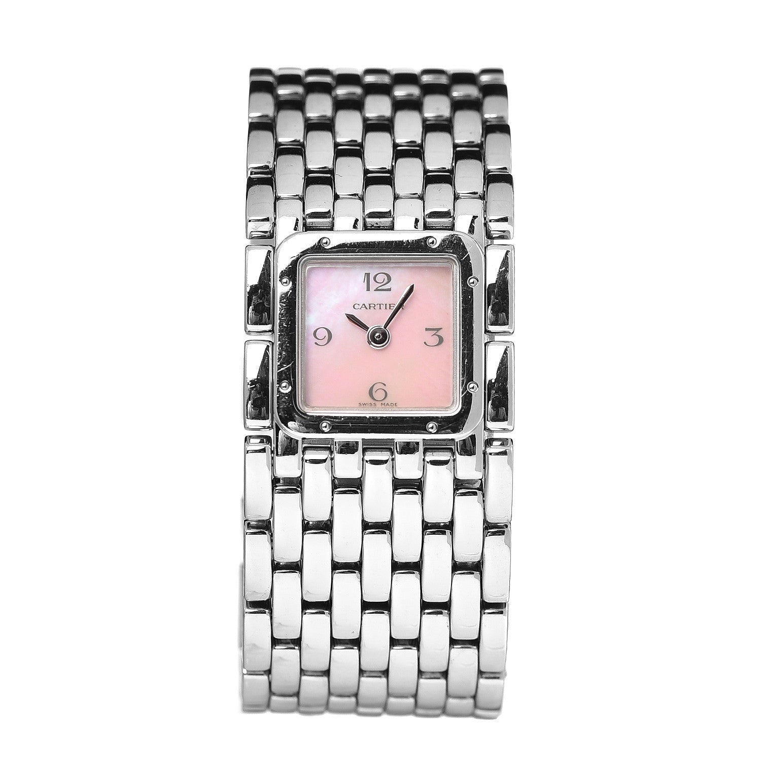 Cartier Stainless Steel Pink Mother of Pearl 21mm Panthere Ruban Quartz Watch 1 of 6