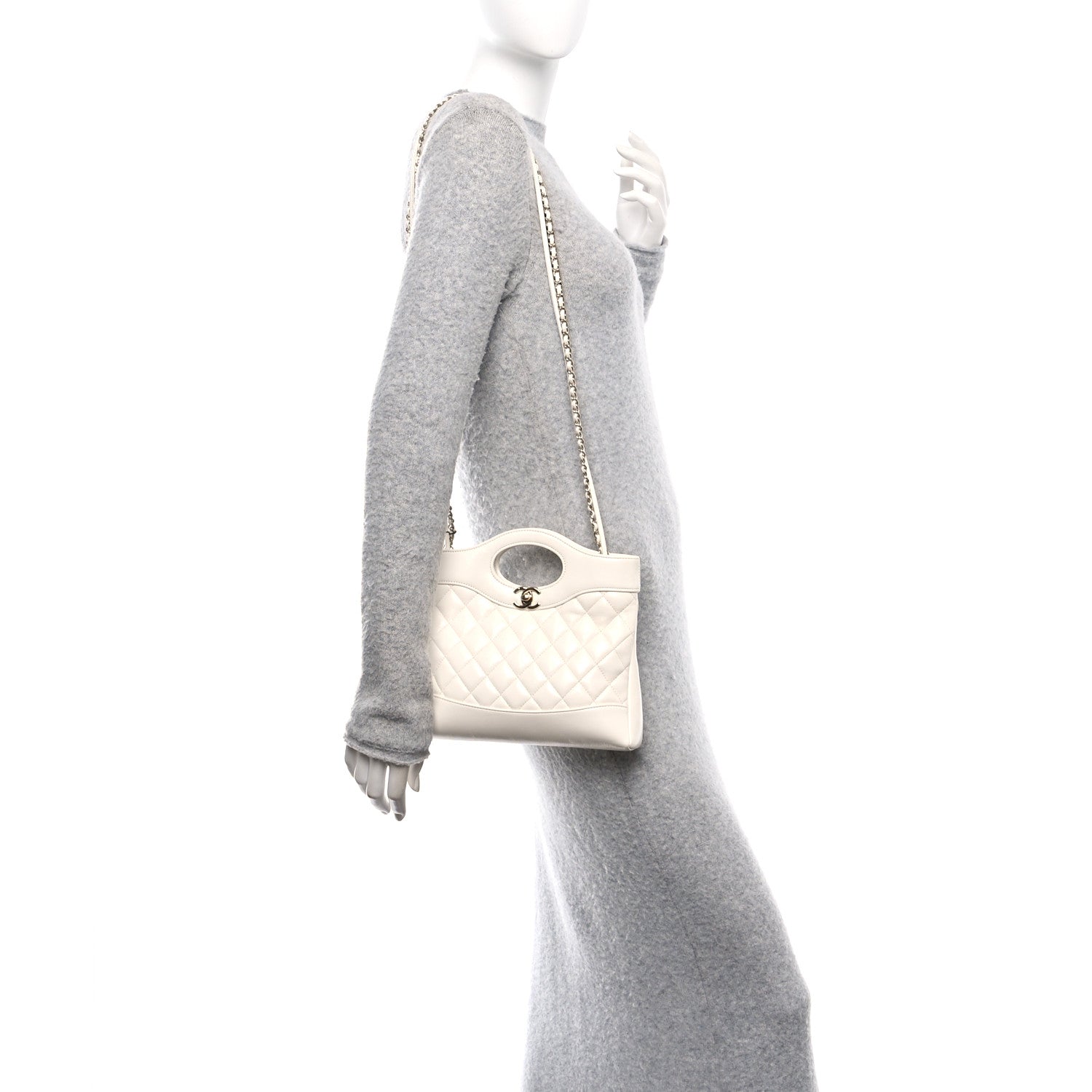 Chanel Shiny Lambskin Quilted Mini 31 Shopping Bag White 1737869