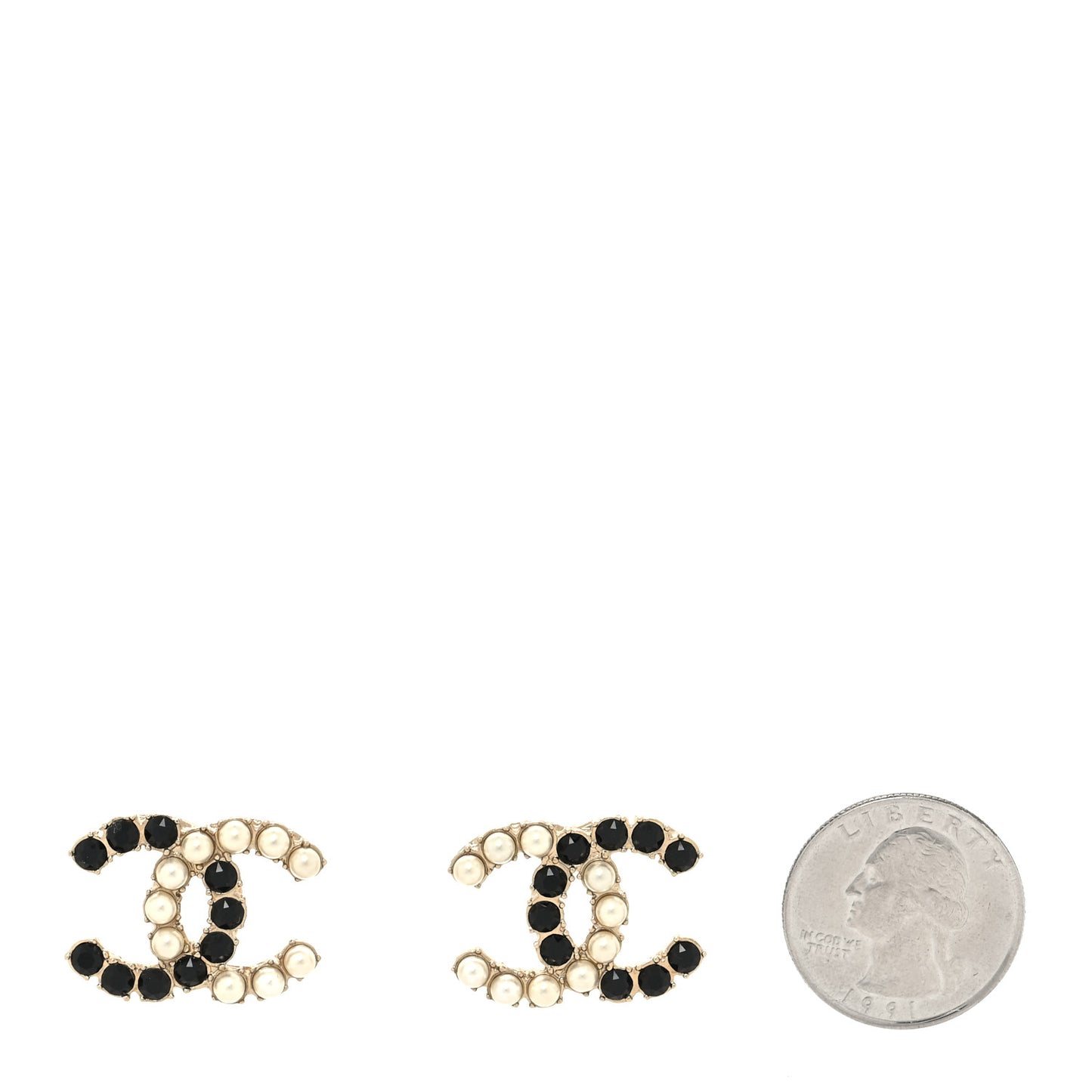 Crystal Pearl CC Dazzling Domino Earrings Gold Black