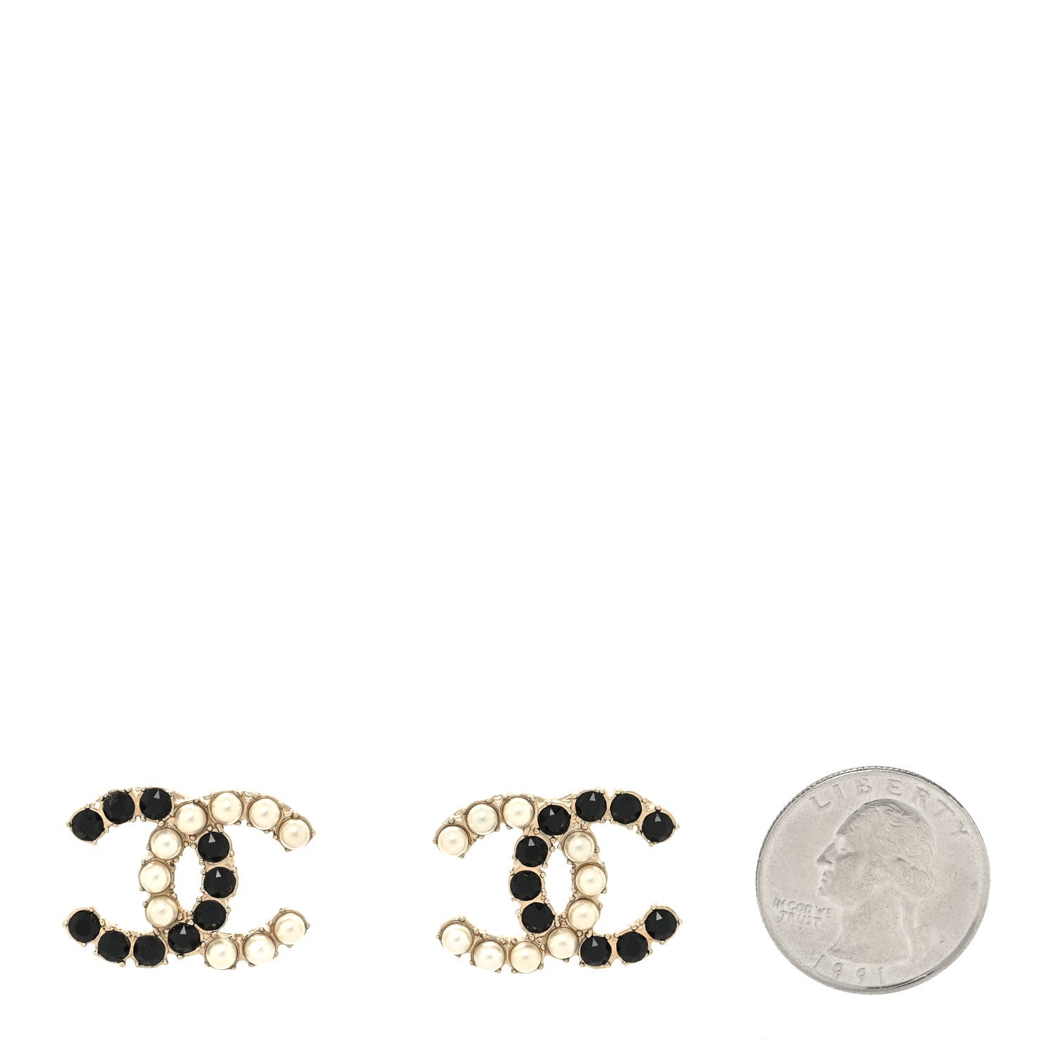 Chanel Crystal Pearl CC Dazzling Domino Earrings Gold Black 2 of 4