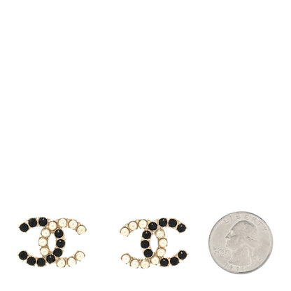 Chanel Crystal Pearl CC Dazzling Domino Earrings Gold Black 2 of 4