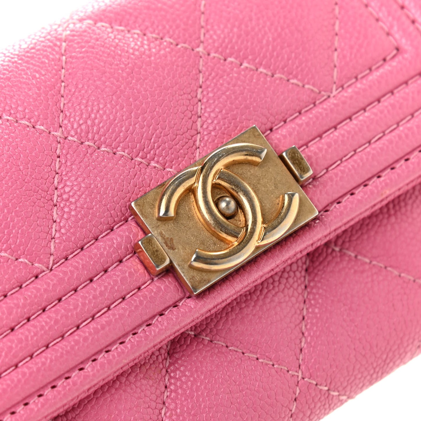 Caviar Quilted Boy Flap Card Holder Wallet Light Pink