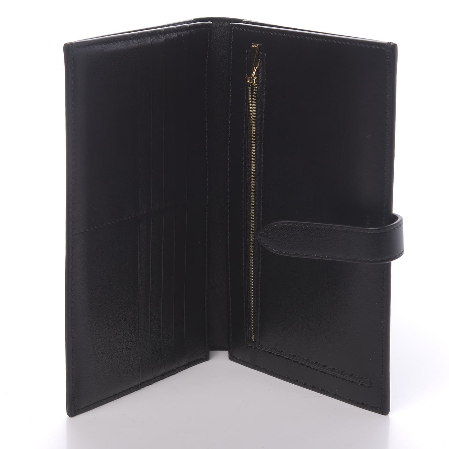 Grained Calfskin Large Multifunction Strap Wallet Black