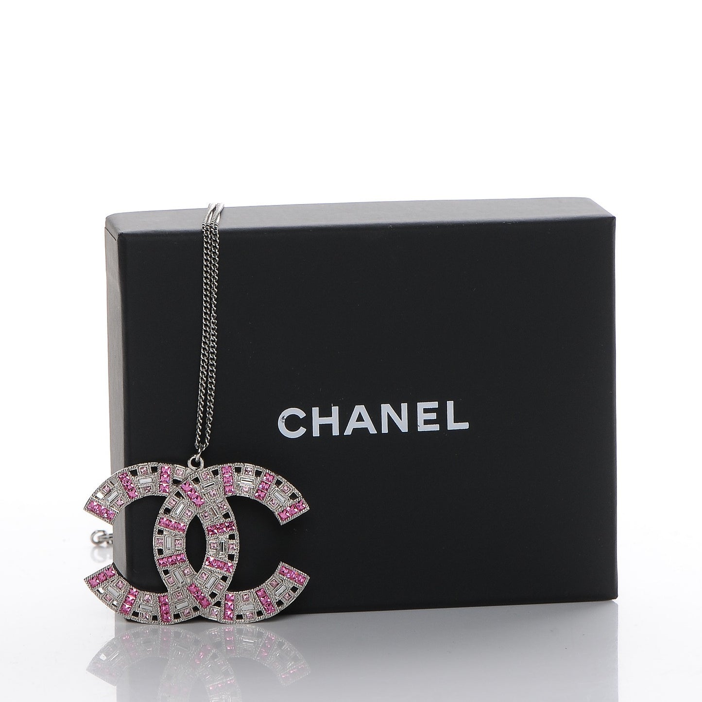 Baguette Crystal Large CC Necklace Pink