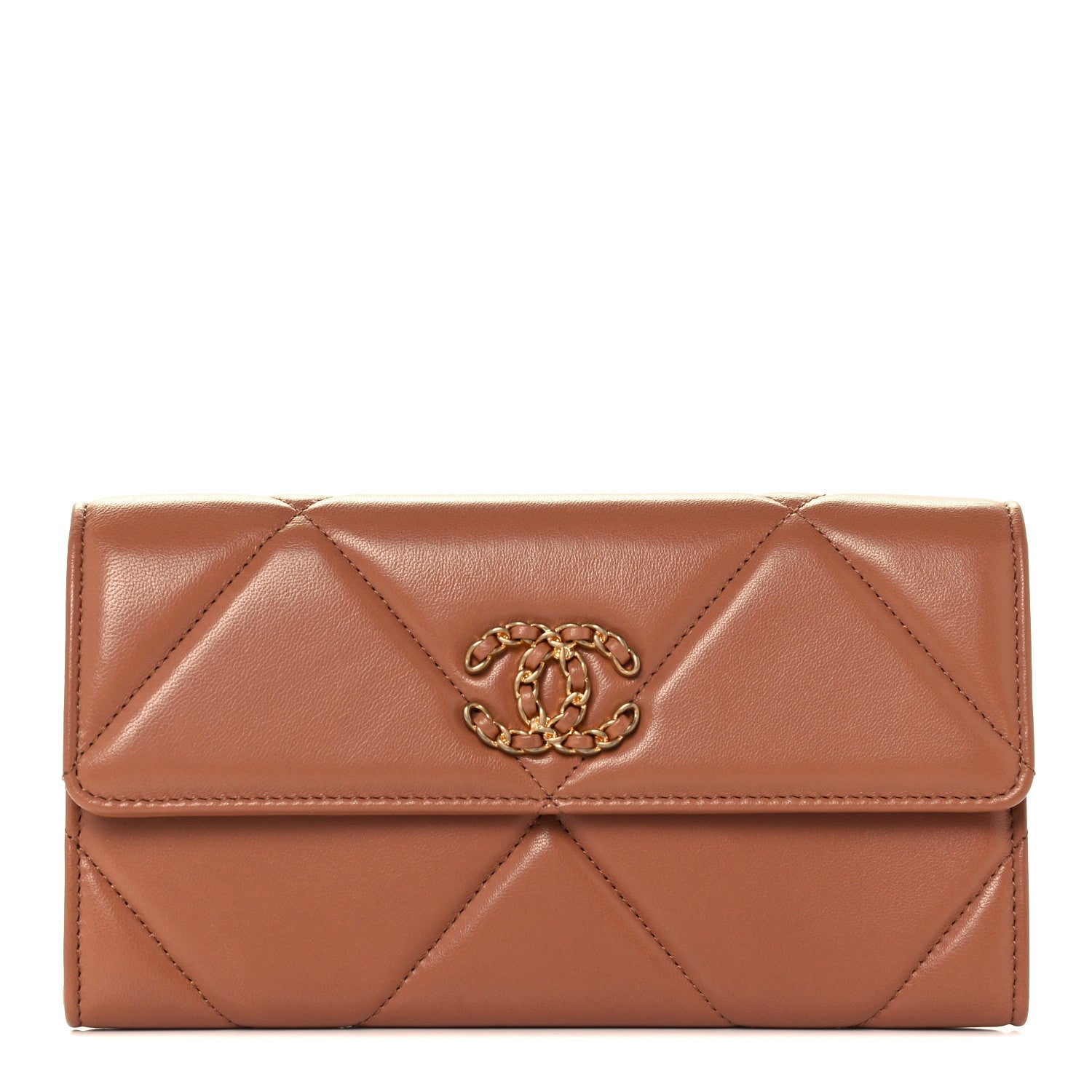 Chanel Lambskin Quilted Chanel 19 Flap Wallet Brown 1 of 12