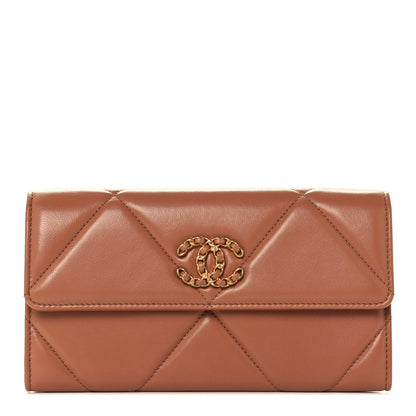 Chanel Lambskin Quilted Chanel 19 Flap Wallet Brown 1 of 12