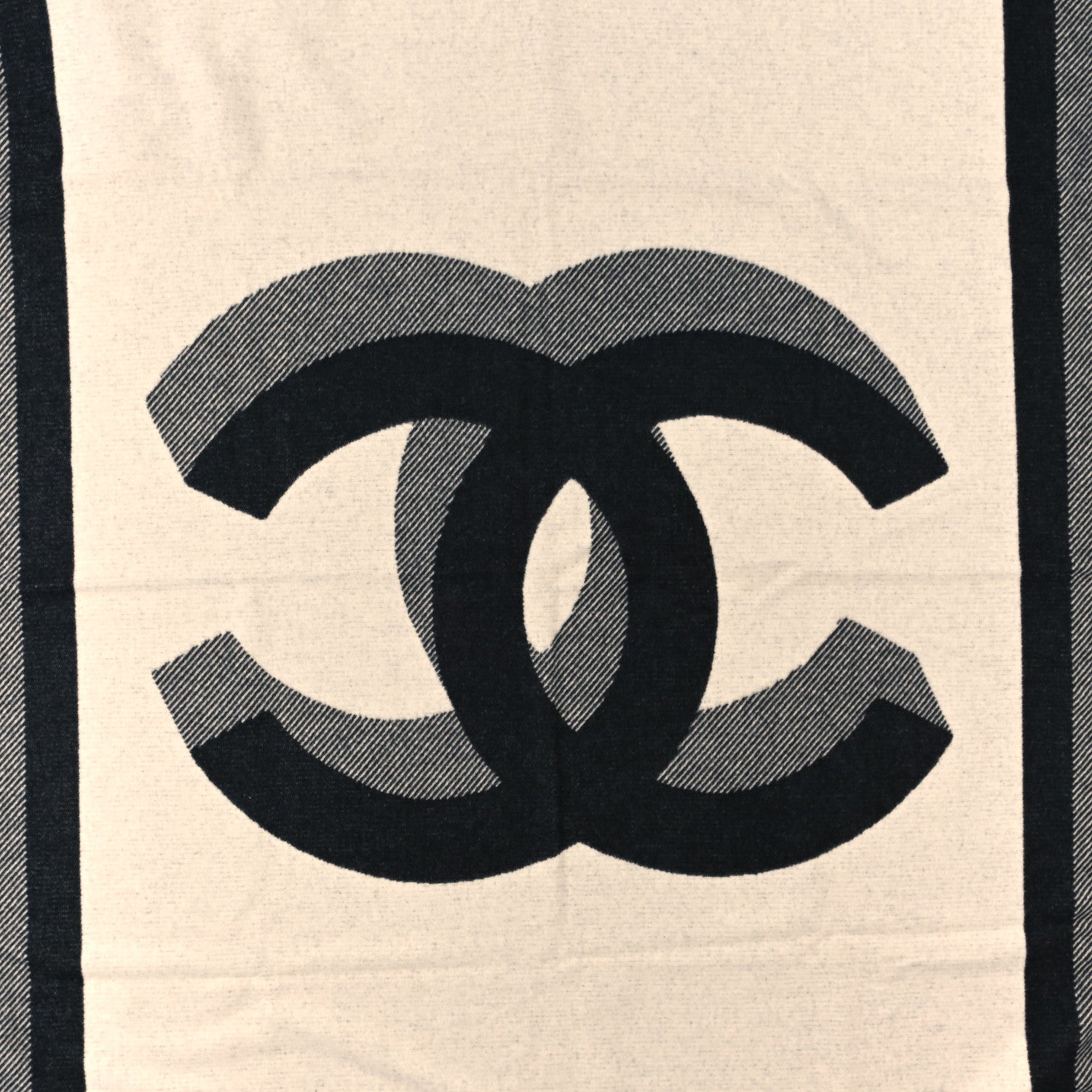 Chanel Wool Cashmere CC Throw Blanket Black Beige 2 of 3