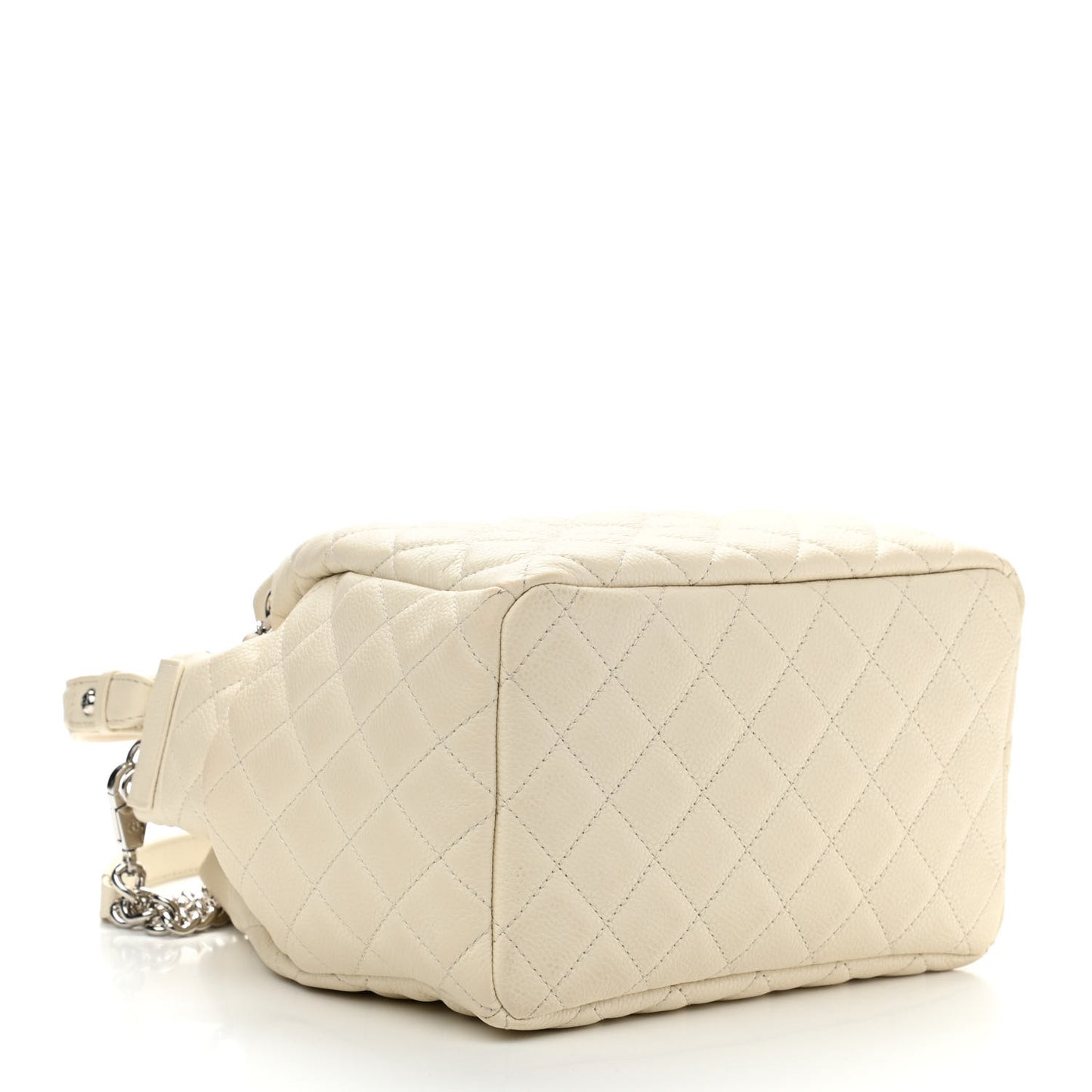 Caviar Flat Quilted CC Chain Bucket Drawstring Bag Light Beige