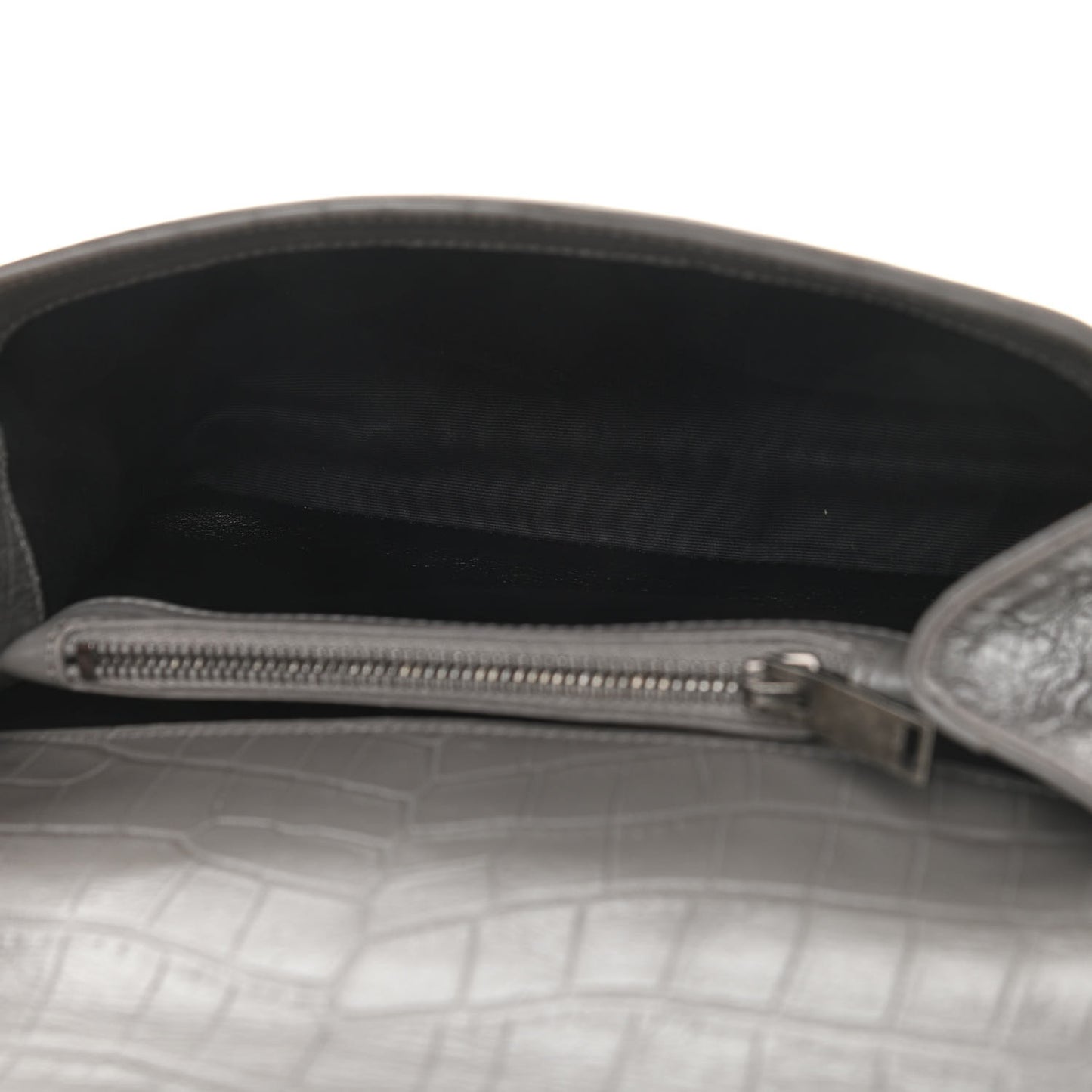 Calfskin Crocodile Embossed Medium College Monogram Satchel Gray