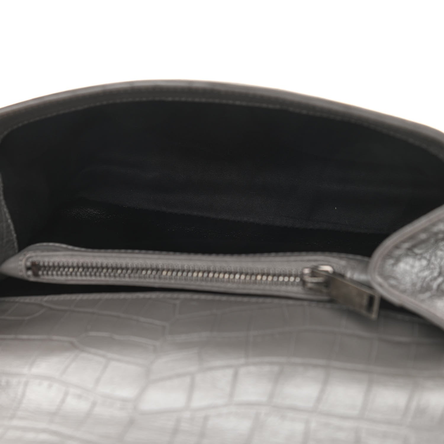 Saint Laurent Calfskin Crocodile Embossed Medium College Monogram Satchel Gray 5 of 9