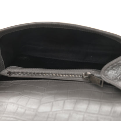 Saint Laurent Calfskin Crocodile Embossed Medium College Monogram Satchel Gray 5 of 9