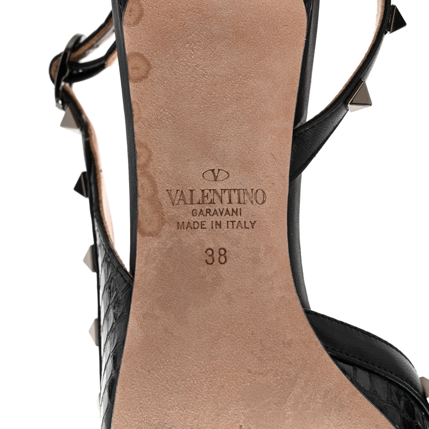 Valentino Garavani Snakeskin Rockstud Half D'Orsay Slingback 50mm Pumps 38 Black 7 of 14