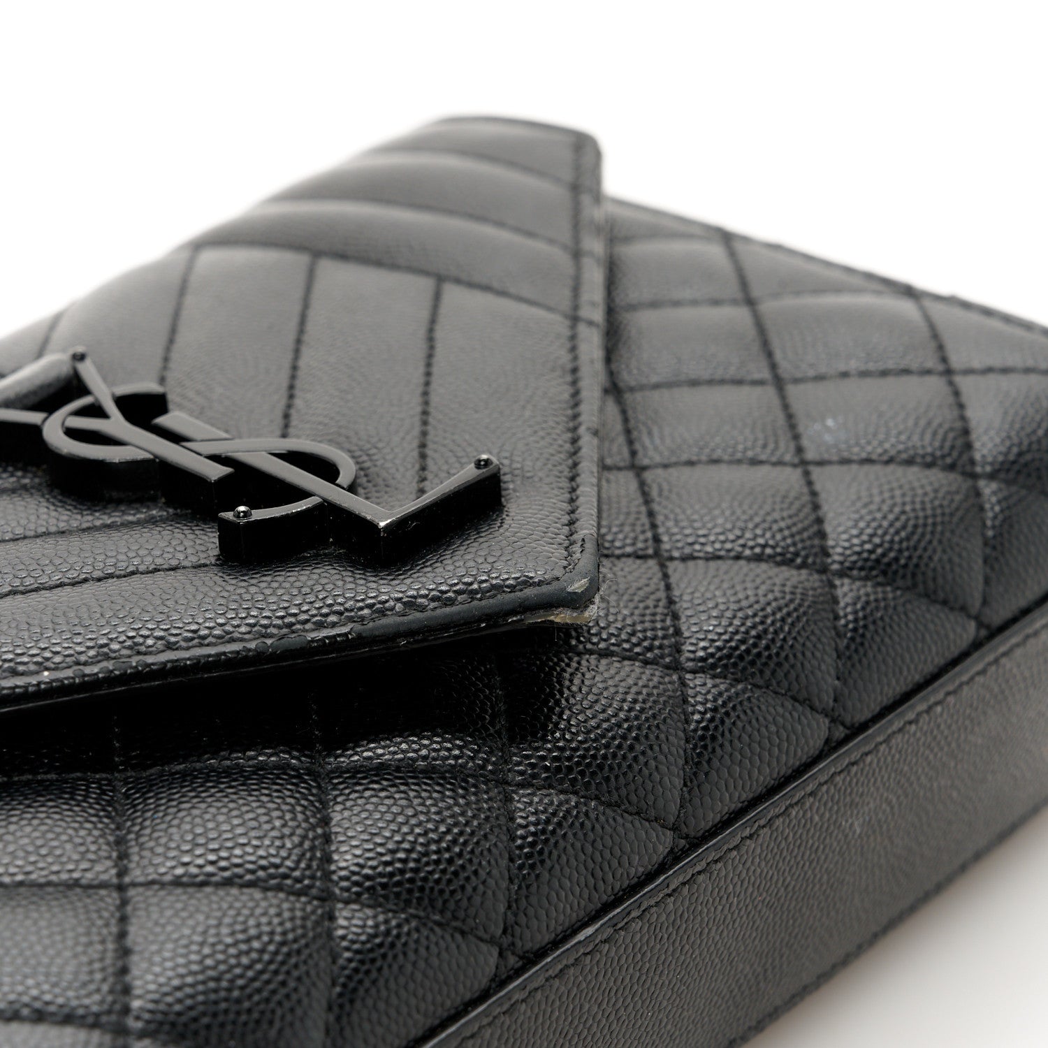 Saint Laurent Grain De Poudre Textured Mixed Matelasse Triquilt Small Monogram Monochrome Satchel Black 14 of 14