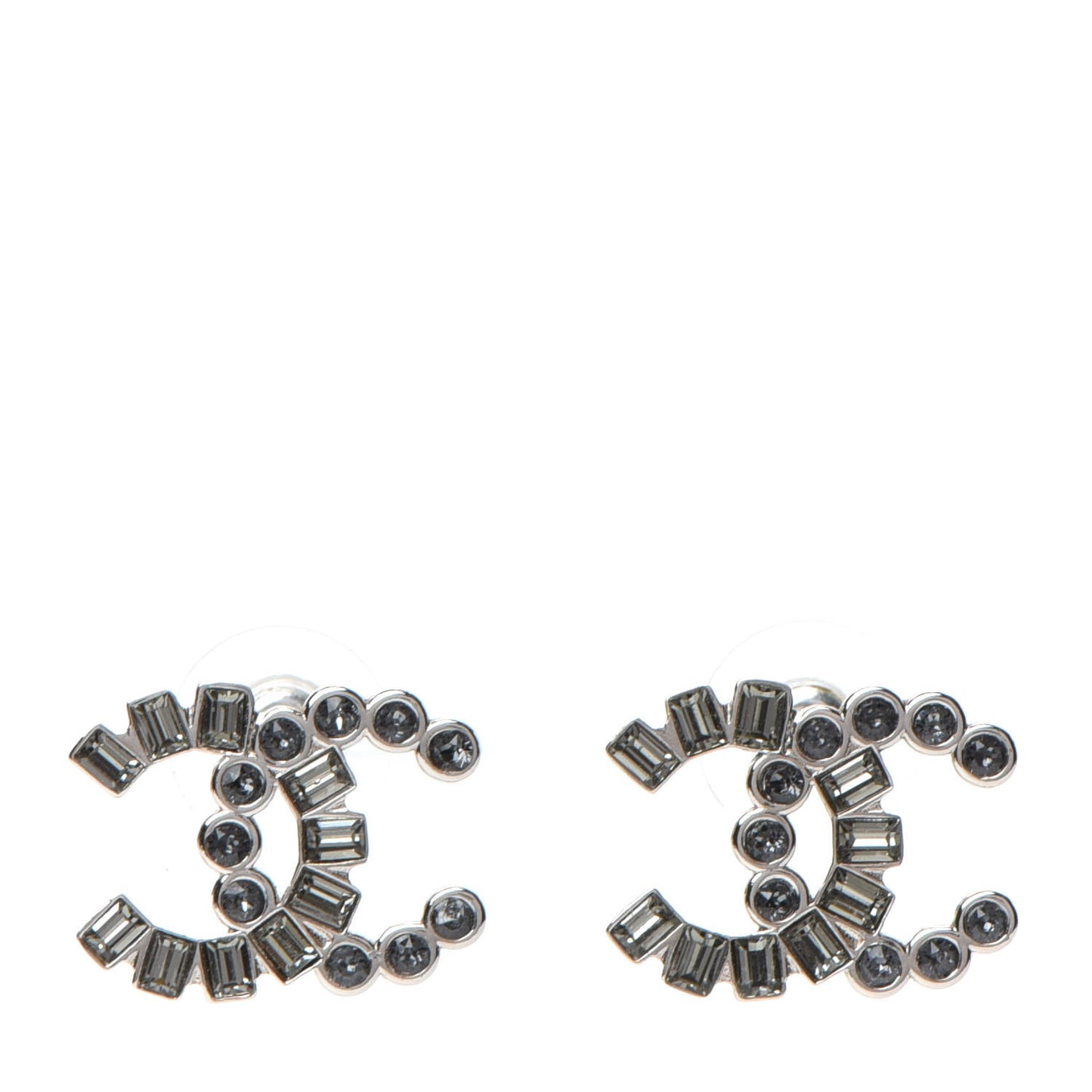 Baguette Crystal CC Earrings Silver Grey