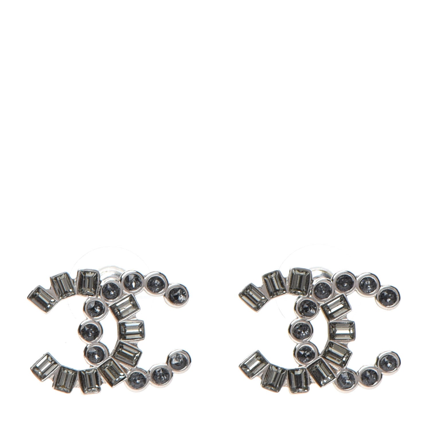 Chanel Baguette Crystal CC Earrings Silver Grey 1 of 5