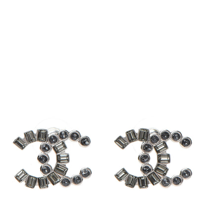 Chanel Baguette Crystal CC Earrings Silver Grey 1 of 5