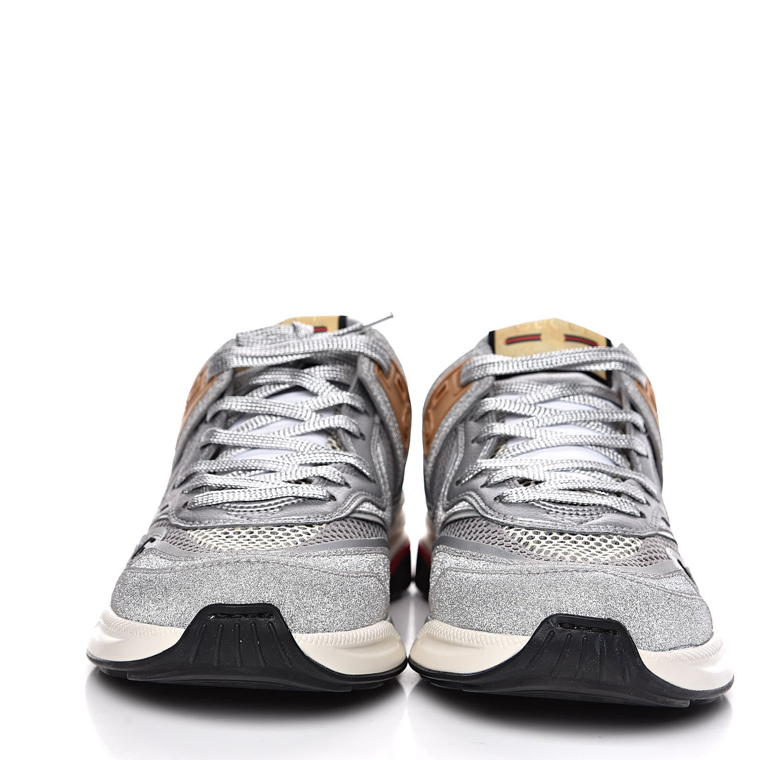Gucci Metallic Calfskin Glitter Mesh Womens Ultrapace Sneakers 36.5 Silver Light Grey Mystic White 2 of 9