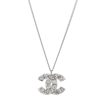 Chanel Crystal Heart CC Necklace Silver 1 of 5