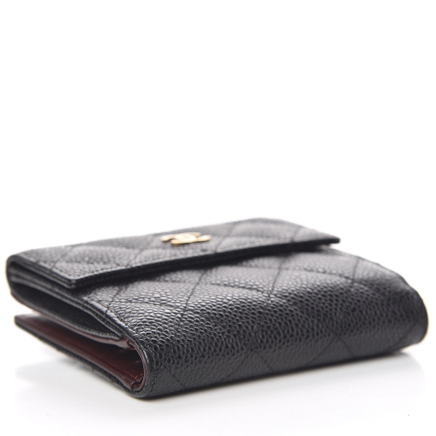 Caviar Quilted Compact French Flap Wallet Black