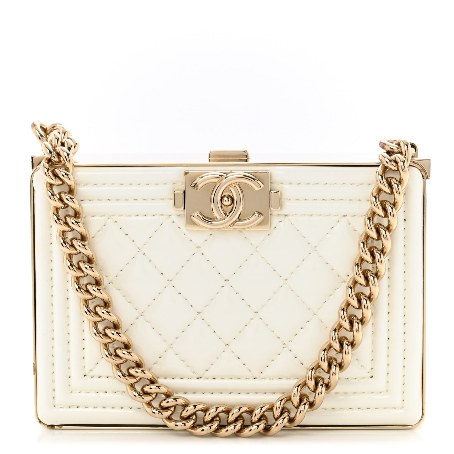Patent Calfskin Boy Minaudiere White