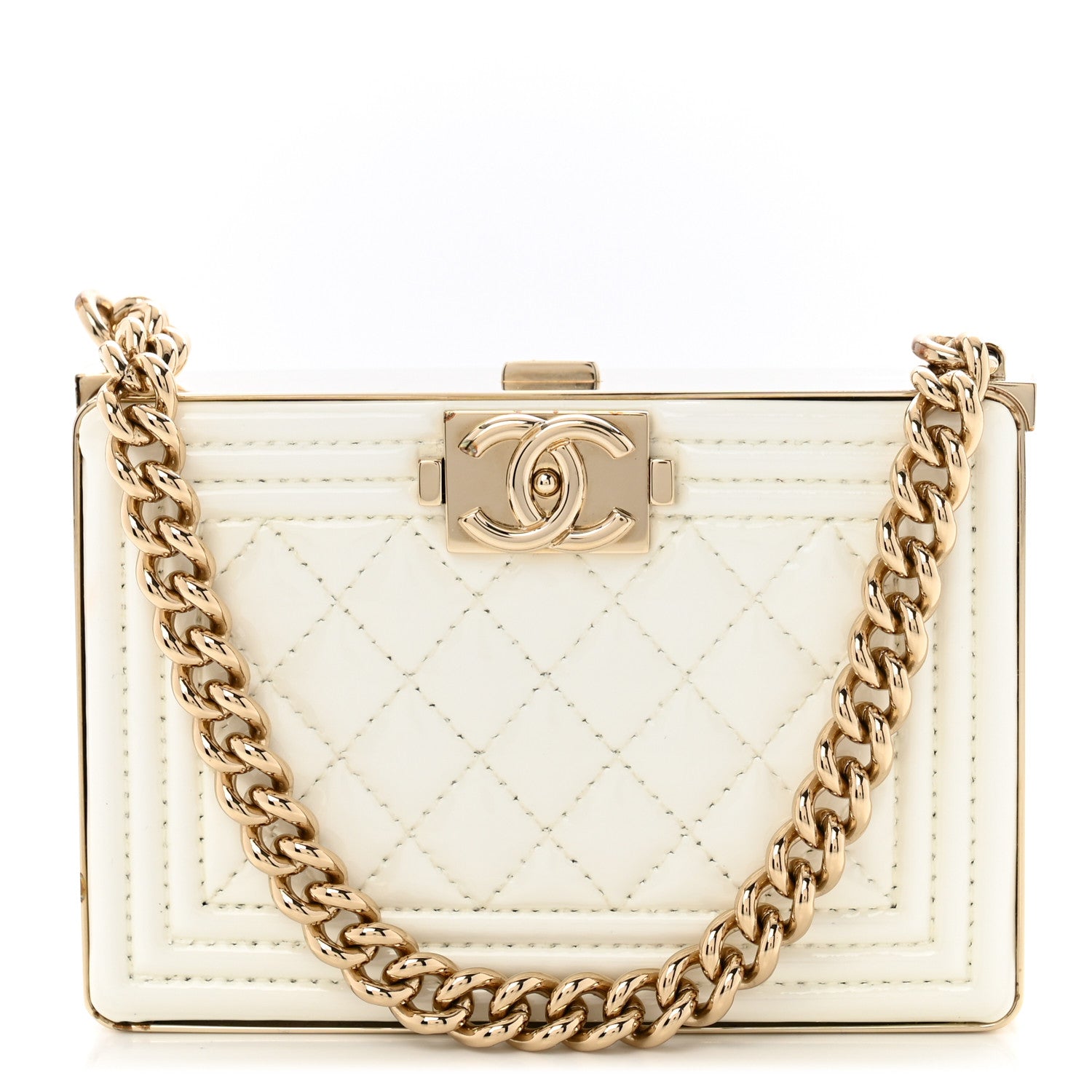 Chanel Patent Calfskin Boy Minaudiere White 1 of 15