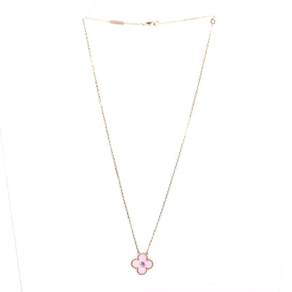 Van Cleef & Arpels 18K Rose Gold Diamond Pink Porcelain Vintage Alhambra Pendant Necklace 2 of 5