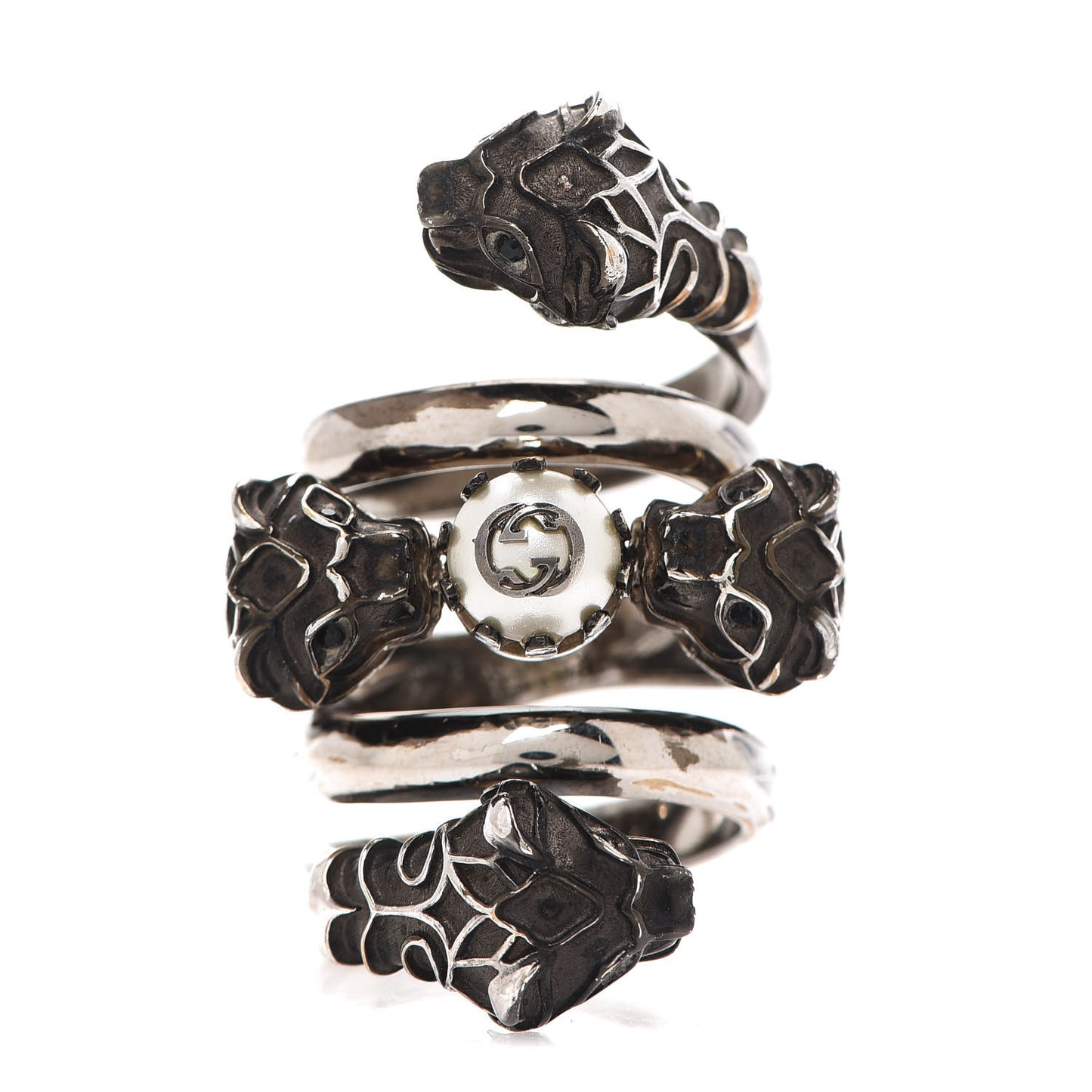 Pearl Tiger Heads Double Wrap Ring 9.5 Silver