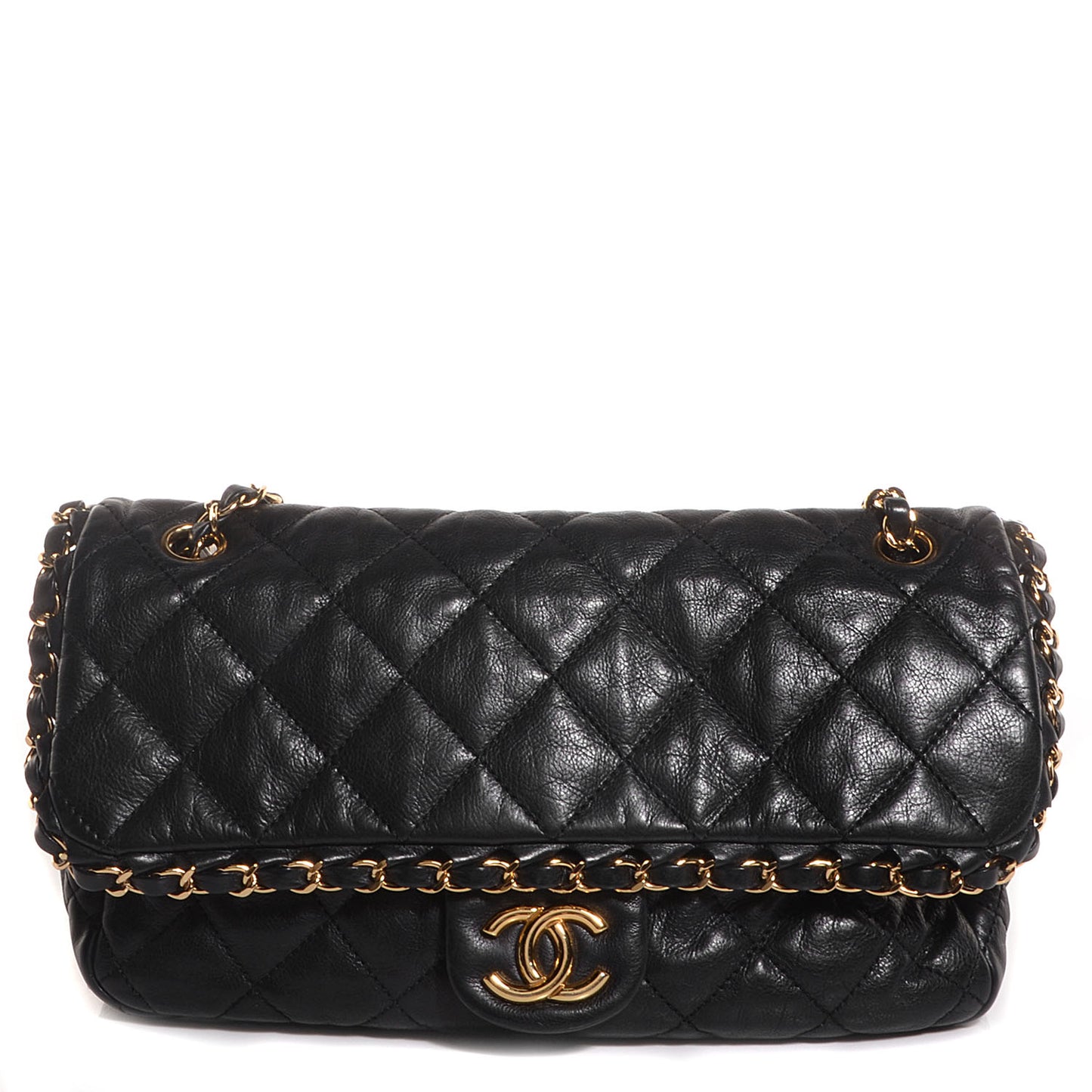 Calfskin Quilted Medium Chain Me Flap Black