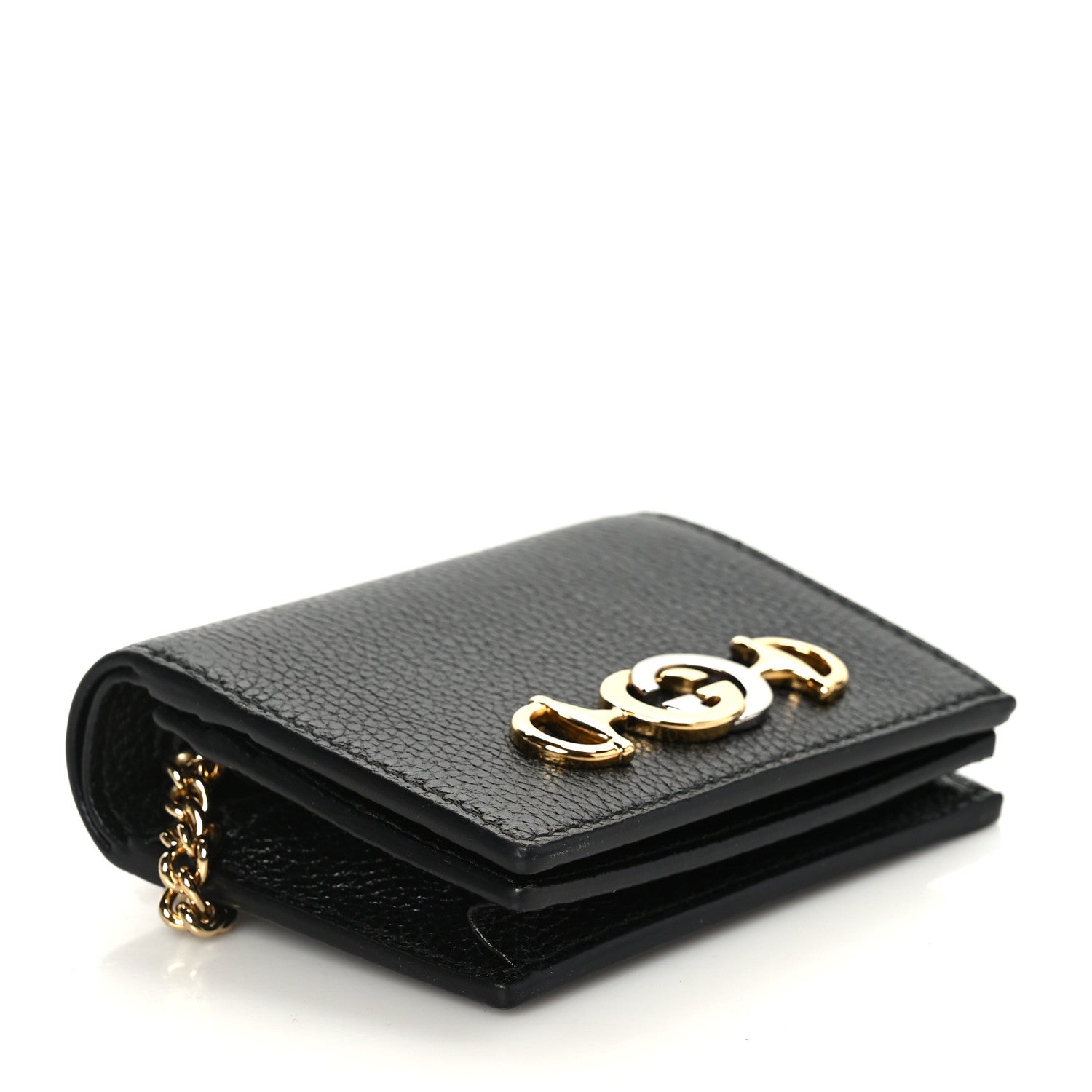 Gucci Grainy Calfskin Zumi Chain Card Case Wallet Black 4 of 8