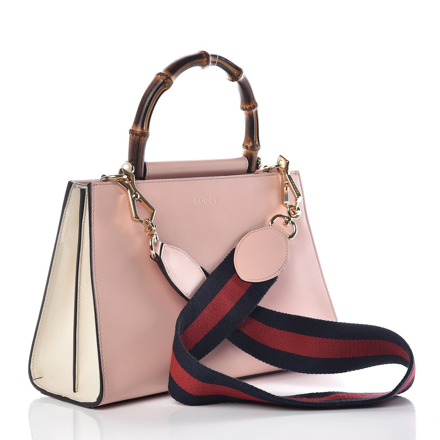 Gucci Nappa Bamboo Web Small Nymphaea Top Handle Bag Perfect Pink Mystic White 3 of 10