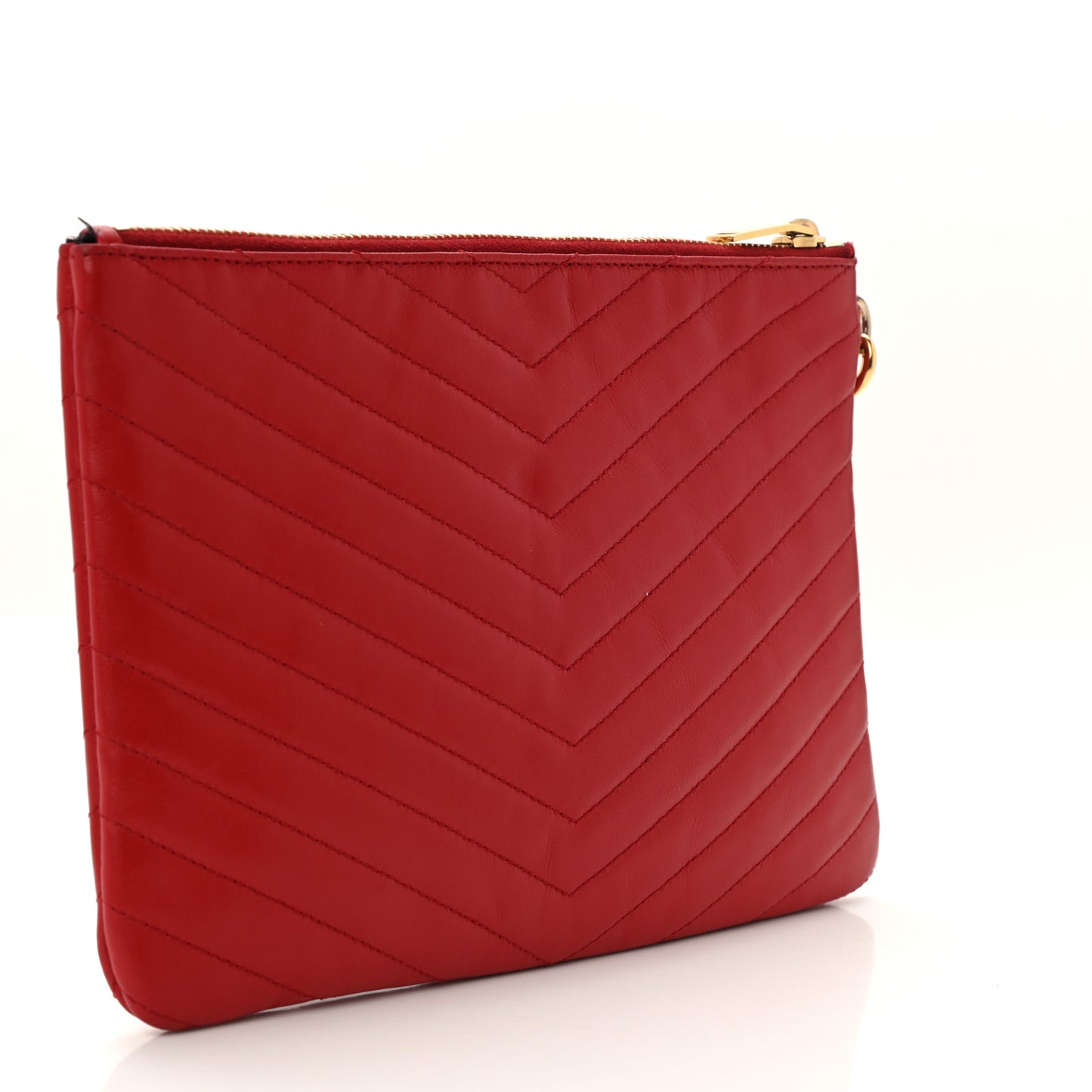 Calfskin Matelasse Chevron Monogram A5 Wristlet Red