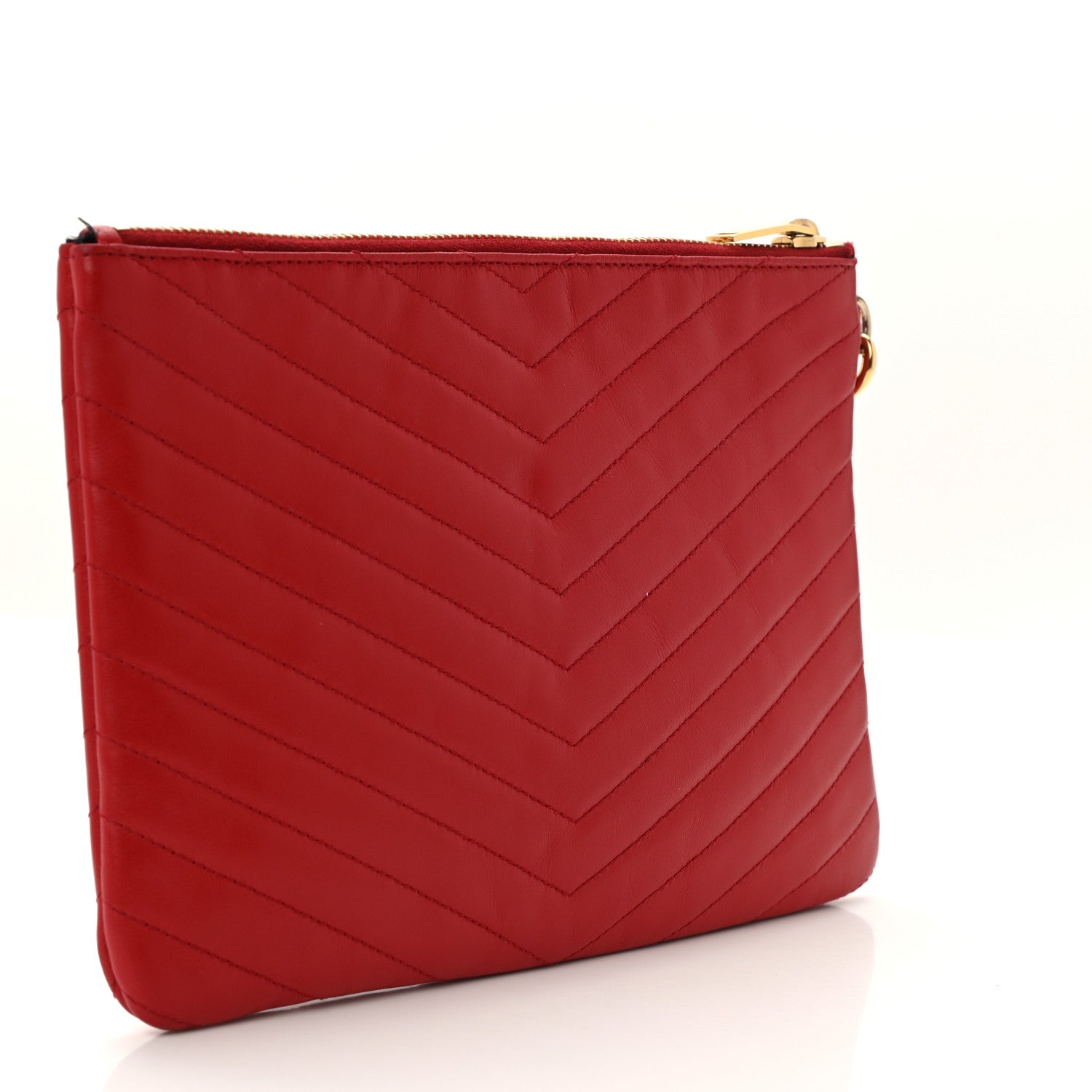 Saint Laurent Calfskin Matelasse Chevron Monogram A5 Wristlet Red 3 of 7