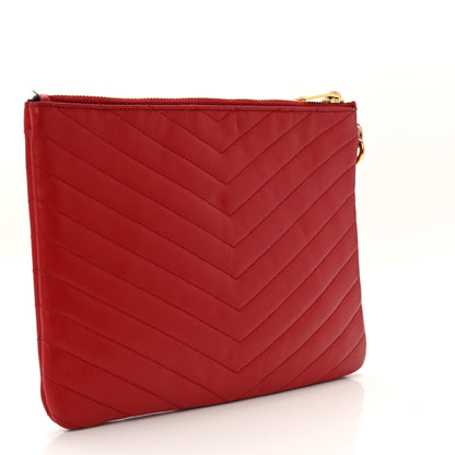 Saint Laurent Calfskin Matelasse Chevron Monogram A5 Wristlet Red 3 of 7