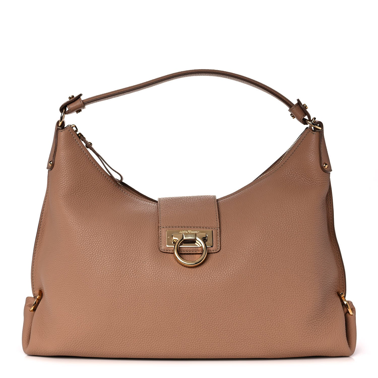 Salvatore Ferragamo Calfskin Fanisa Gancini Hobo Natural 1 of 10