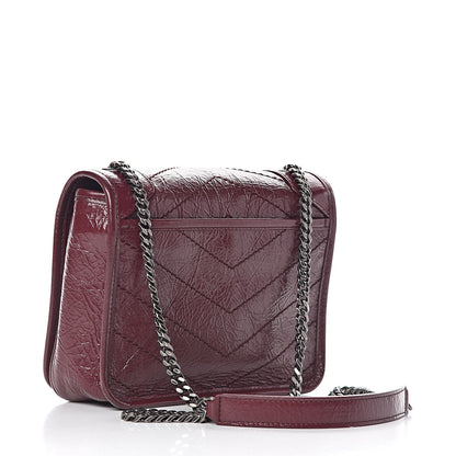 Saint Laurent Crinkled Calfskin Matelasse Monogram Niki Chain Wallet Dark Legion Red 3 of 9