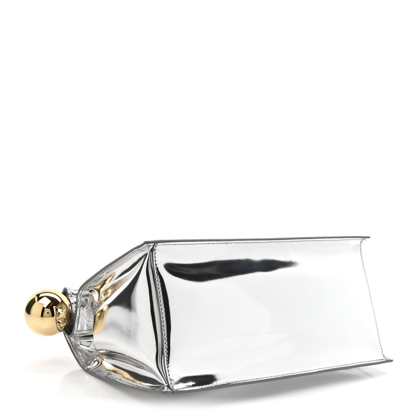 Metallic Patent Calfskin La Pochette Rond Carre Silver