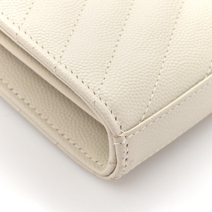 Saint Laurent Grain De Poudre Matelasse Chevron Monogram Chain Wallet Crema Soft 14 of 15