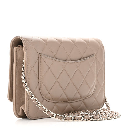 Chanel Lambskin Quilted Wallet On Chain WOC Taupe 3 of 28