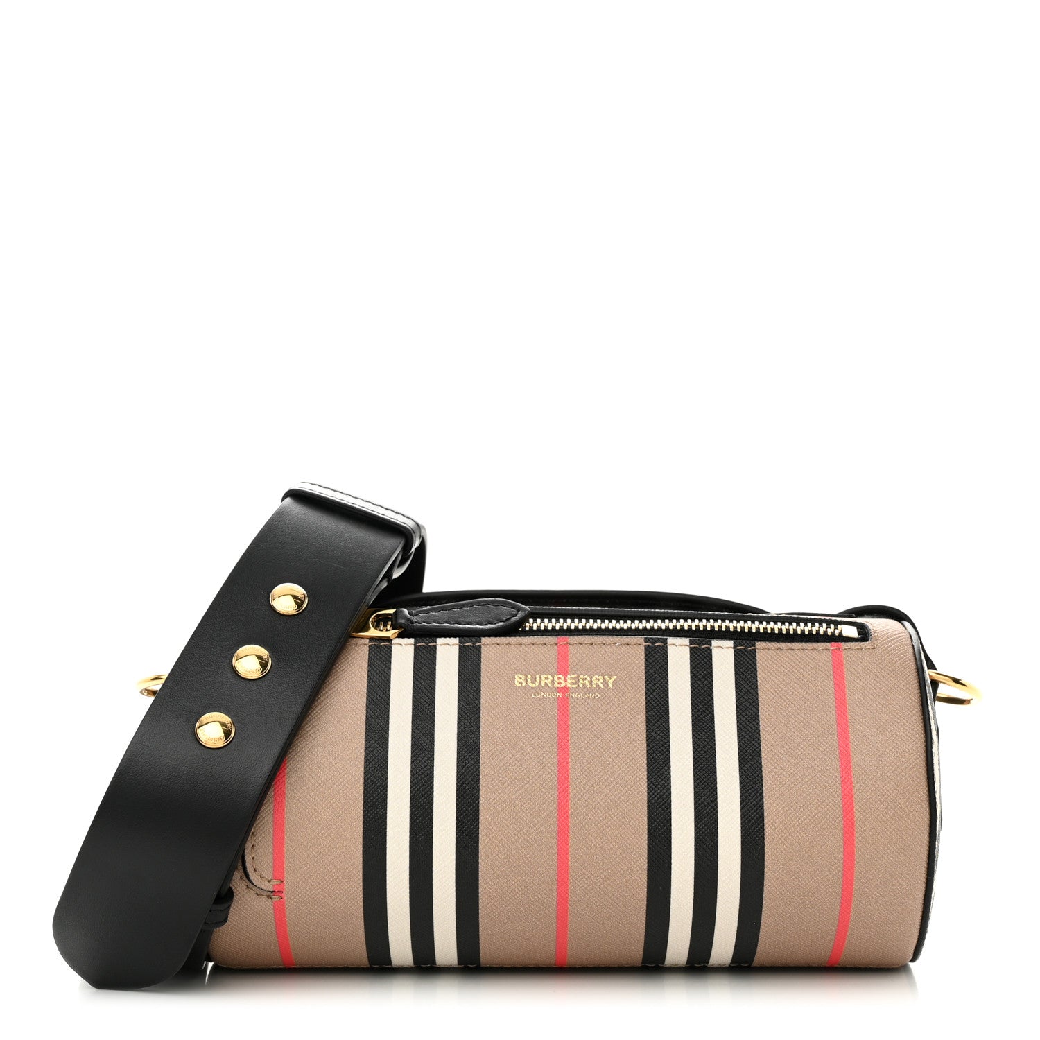 Burberry E-Canvas Calfskin Stripe Icon Barrel Bag Archive Beige 1 of 10