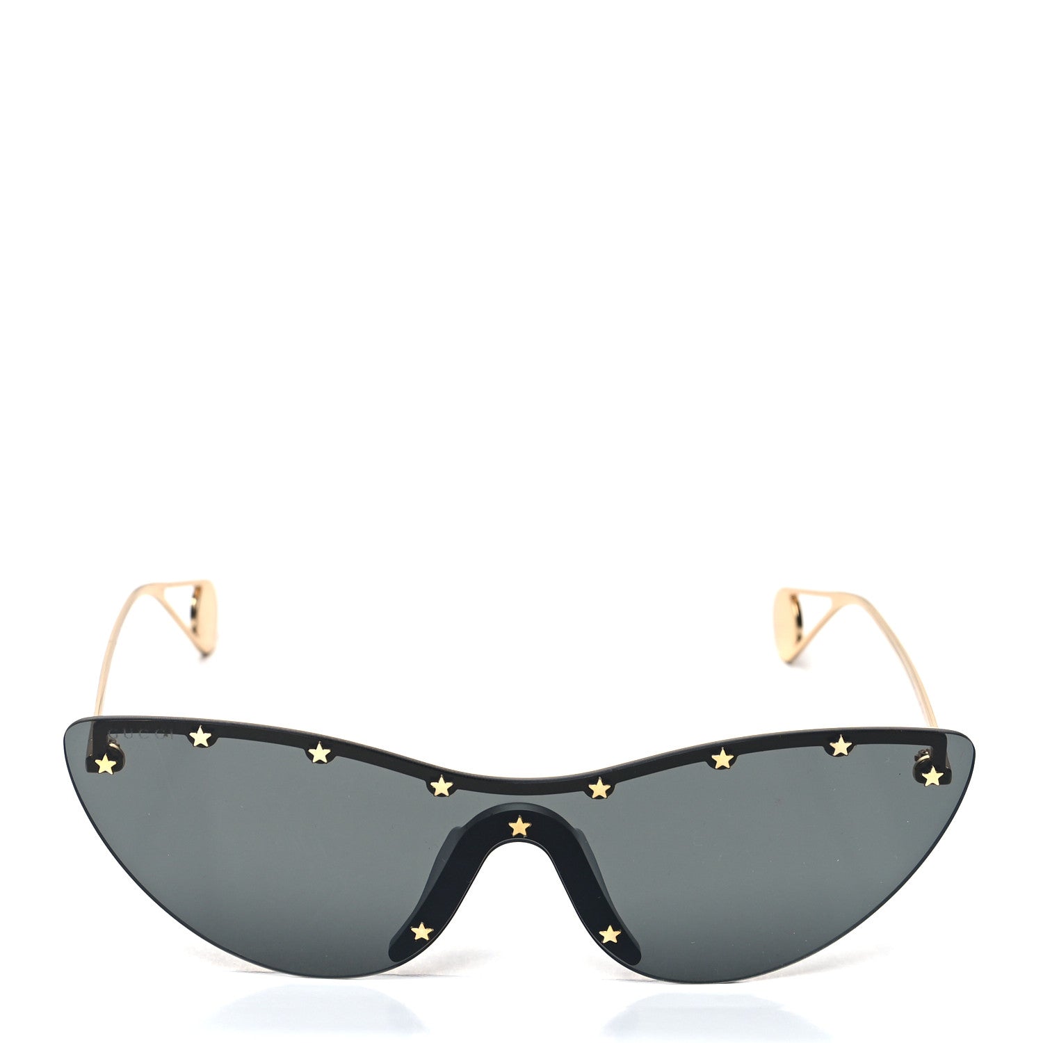 Gucci Metal Rimless Star Studded 90mm Cat Eye GG0666S Sunglasses Black Gold 2 of 7