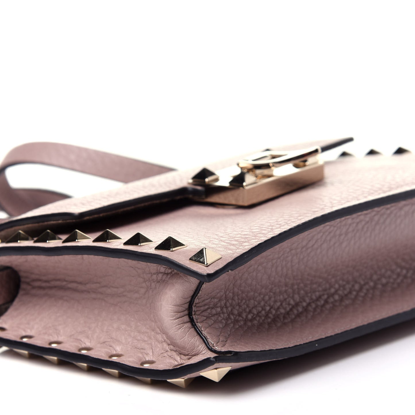 Pebbled Calfskin Small Rockstud Overlay Flap Shoulder Bag Poudre